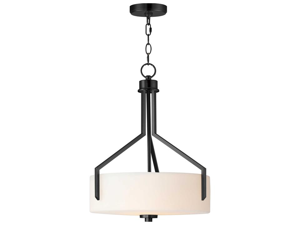 Dart 3-Light Drum Pendant in Black with Satin White Glass