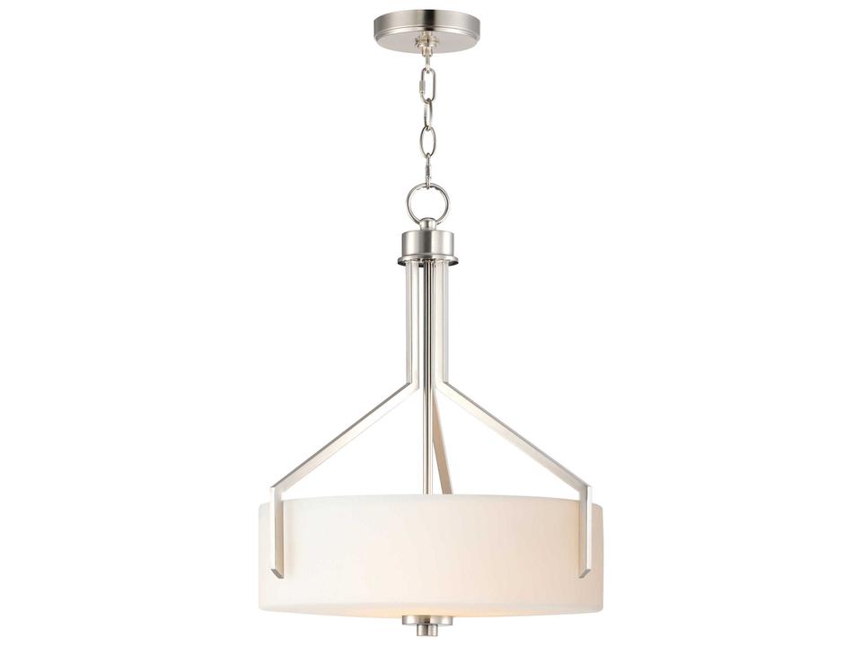 Dart 3-Light Drum Pendant in Satin Nickel with Satin White Glass