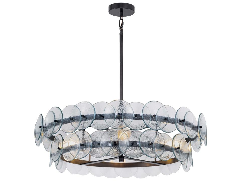 6-Light Loren Chandelier in Gunmetal with Textured Clear Glass