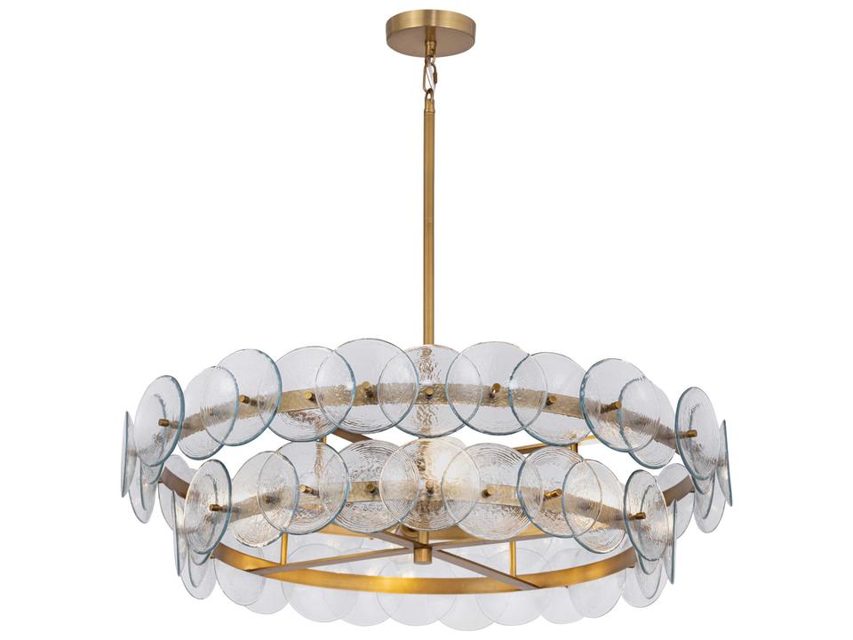 Loren 6-Light Multi-Tier Chandelier in Weathered Brass with Textured Clear Glass