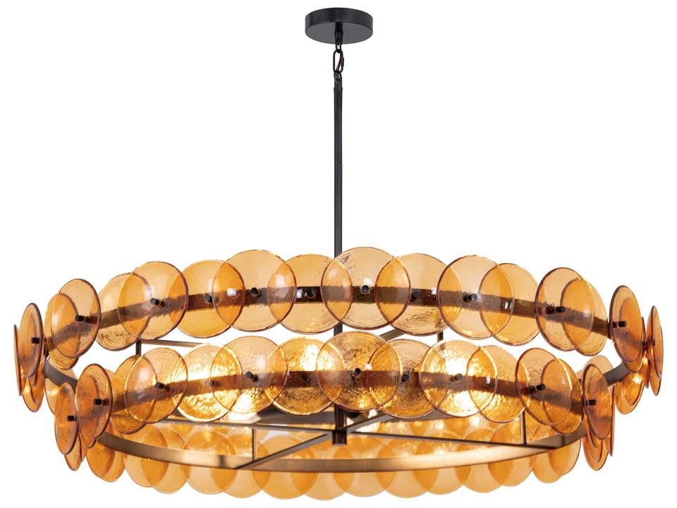 Loren 8-Light Multi-Tier Chandelier in Gunmetal with Amber Glass
