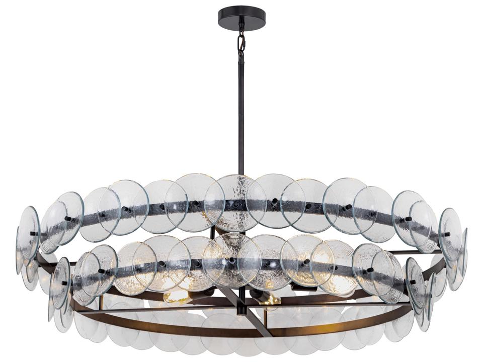 Loren 8-Light Round Chandelier in Gunmetal with Textured Clear Glass