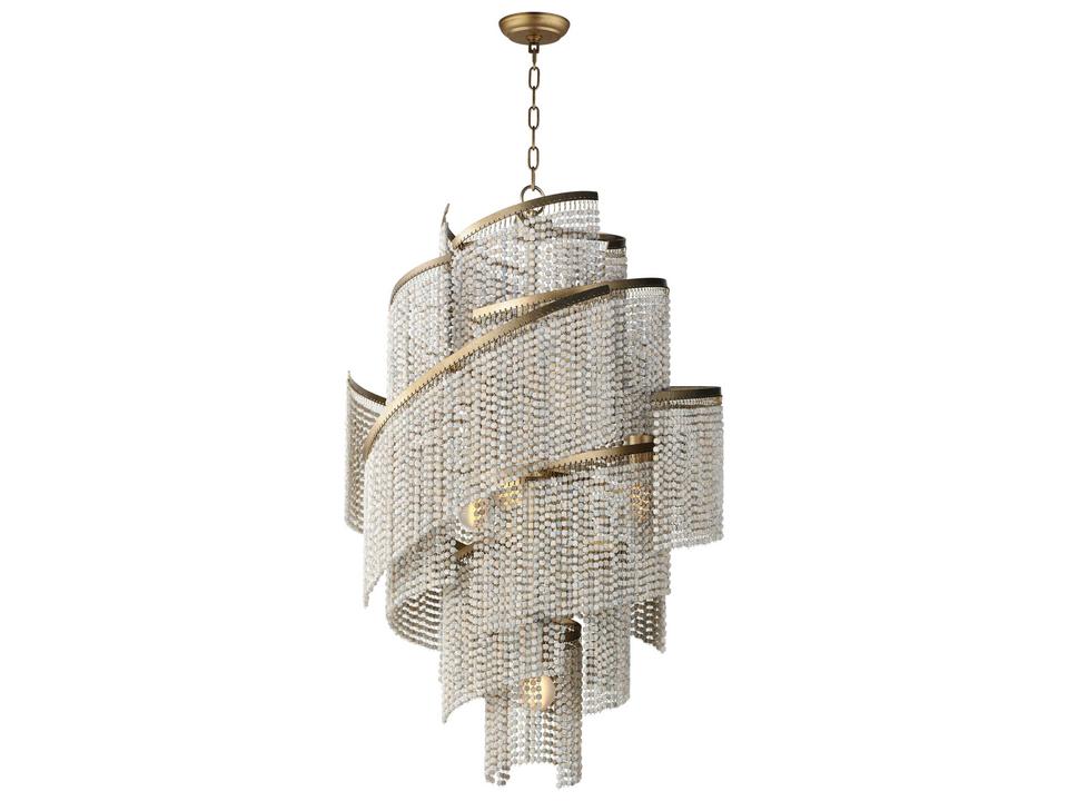 Fontaine 7-Light Golden Silver Chandelier with Wood Beads