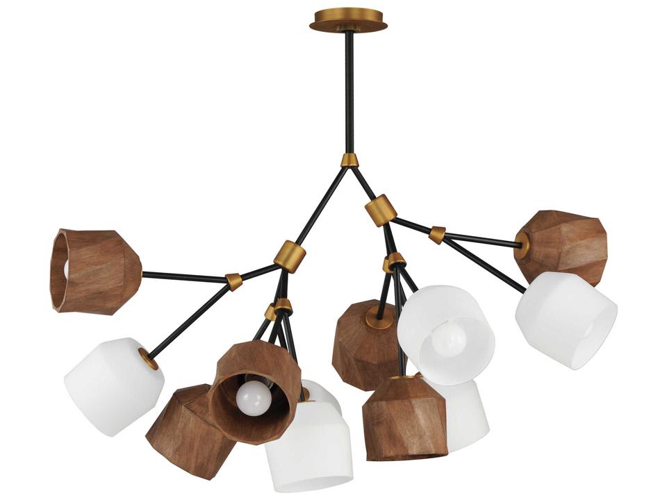 Akimbo 12-Light Dark Bronze Antique Brass LED Chandelier with Black Glass