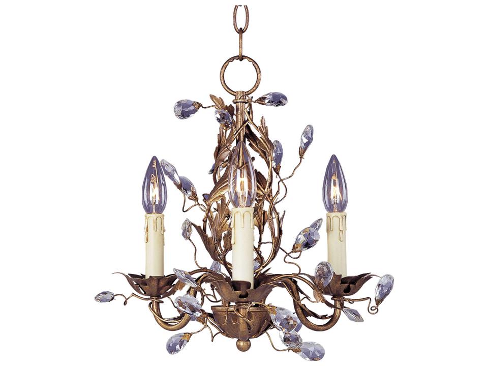 3-Light Elegante Mini Chandelier in Etruscan Gold with Crystals