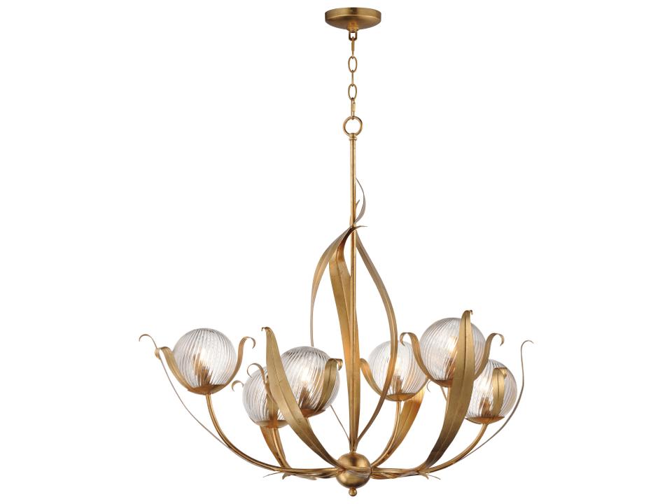 Firenze 6-Light Gold Leaf Chandelier with Ribbed Glass Globes
