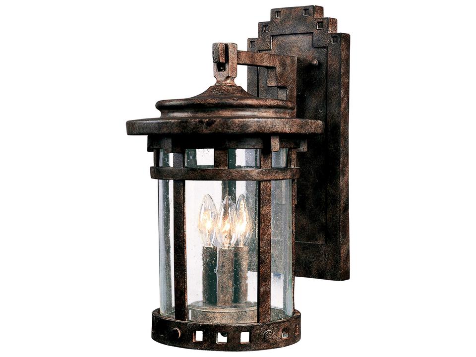 3-Light Santa Barbara DC Outdoor Wall Light in Sienna with Seedy Glass