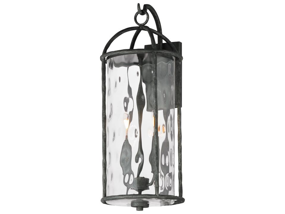 Del Mar 2-Light Outdoor Wall Light in Blacksmith with Water Glass