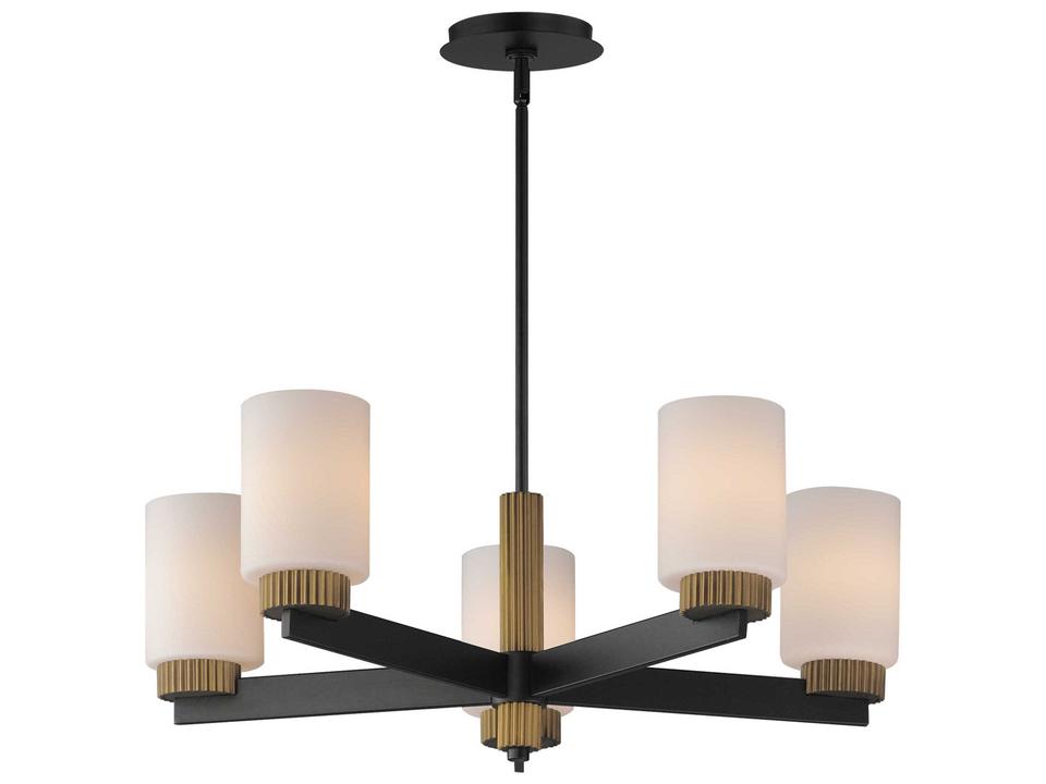 Ruffles 5-Light Chandelier in Black Antique Brass with Satin White Glass