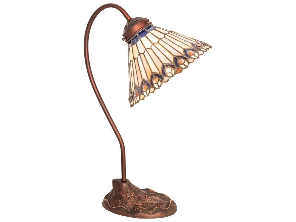 Tiffany Jeweled Peacock Art Glass Desk Lamp in Mahogany Bronze