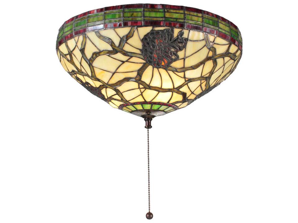Pinecone 3-Light Green Ruby Beige Brown Glass Tiffany Dome Flush Mount