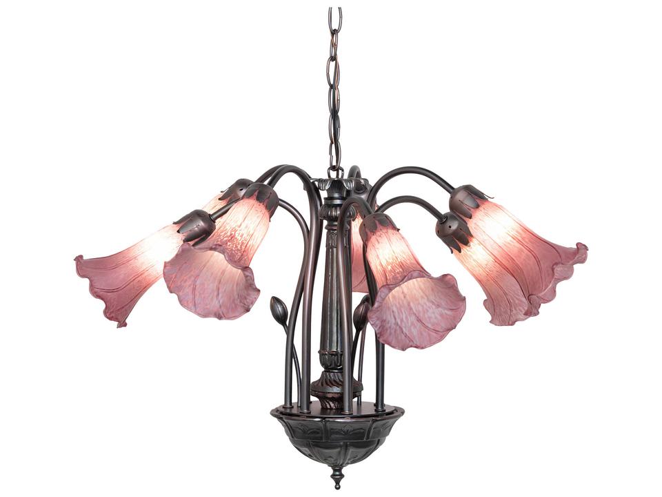 Lavender 7-Light Chandelier in Mahogany Bronze with Cranberry Red Glass
