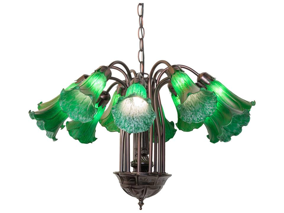 Tiffany Green Collection 12-Light Chandelier with Favrile Art Glass Shades