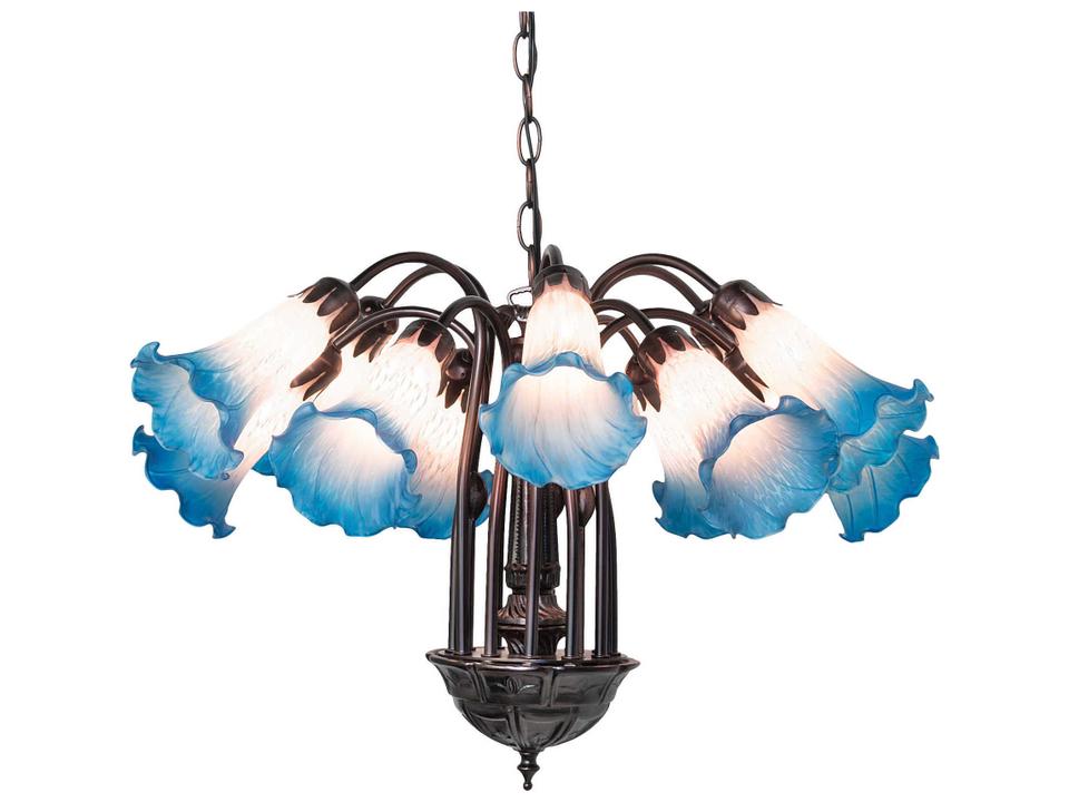 Tiffany 12-Light Pink Blue Tiffany Chandelier in Mahogany Bronze