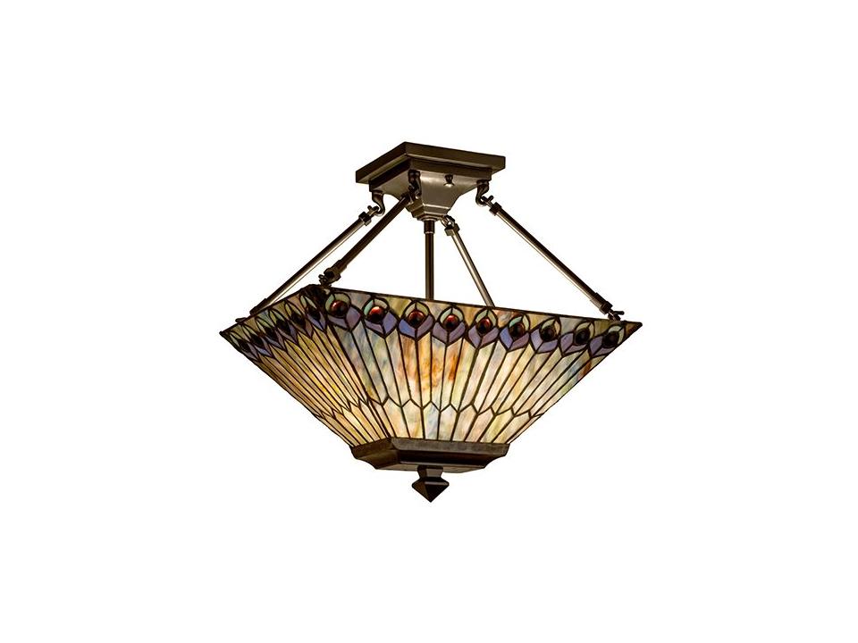Tiffany Jeweled Peacock 2-Light Geometric Semi Flush Mount in Oil Rubbed Bronze