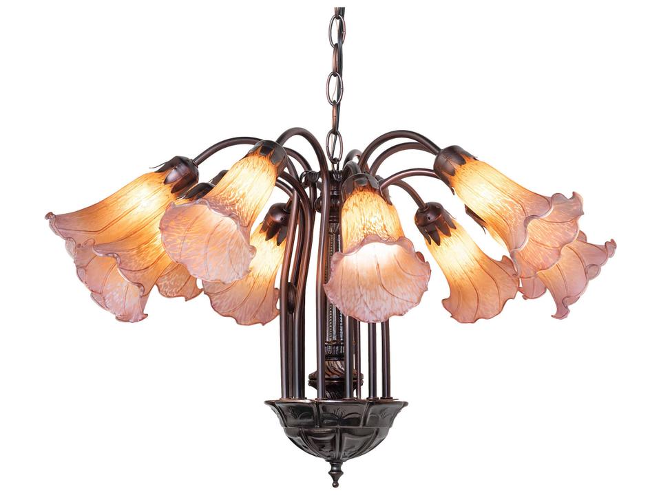 Tiffany 12-Light Amber Purple Chandelier in Mahogany Bronze