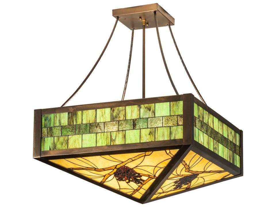 Tiffany Pinecone 4-Light Semi-Flush Mount in Mahogany Bronze with Tiffany Glass