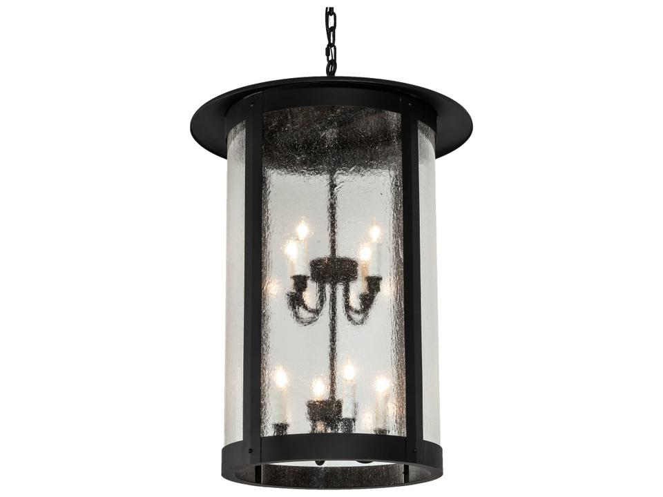 Fulton 8-Light Black Glass Tiered Chandelier with Clear Seeded Glass