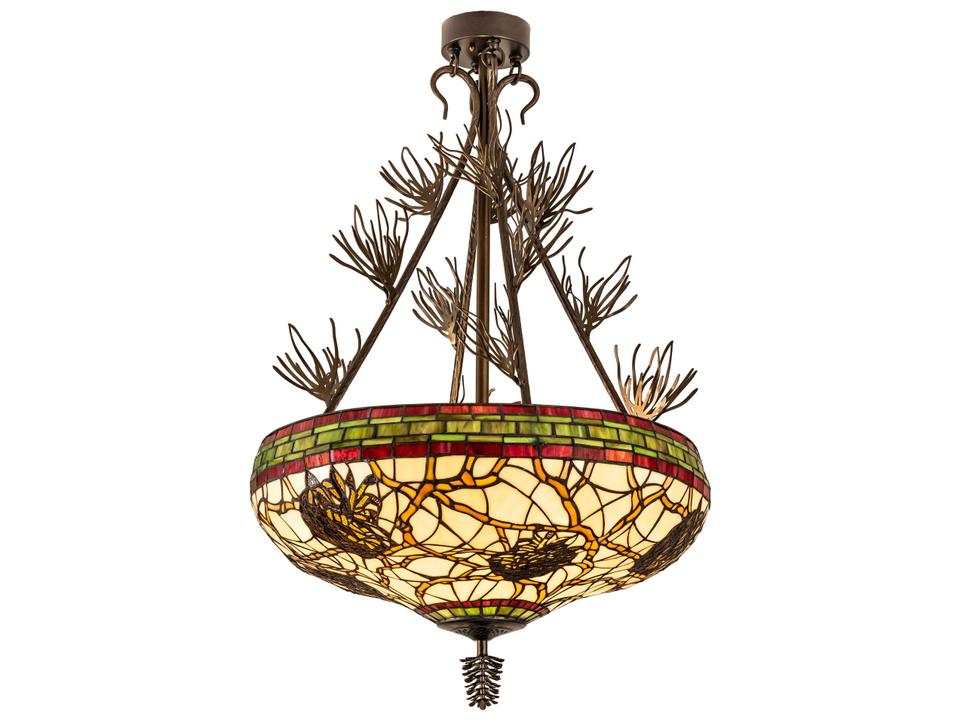 Pinecone 4-Light Tiffany Bowl Semi Flush Mount in Antique Copper
