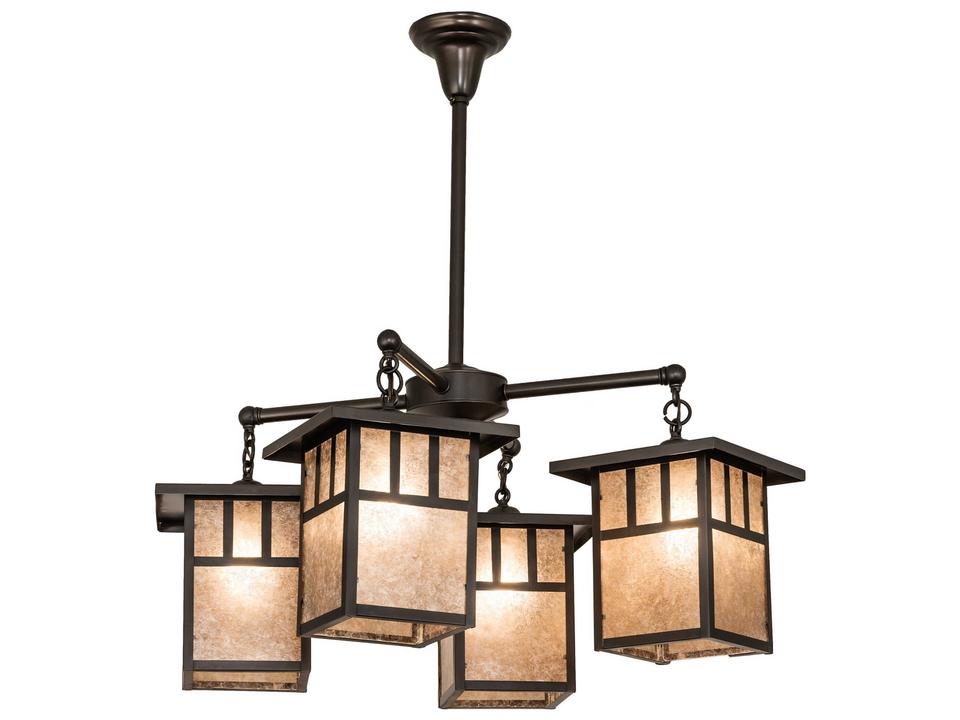 Hyde Park 4-Light Craftsman Brown Glass Lantern Chandelier