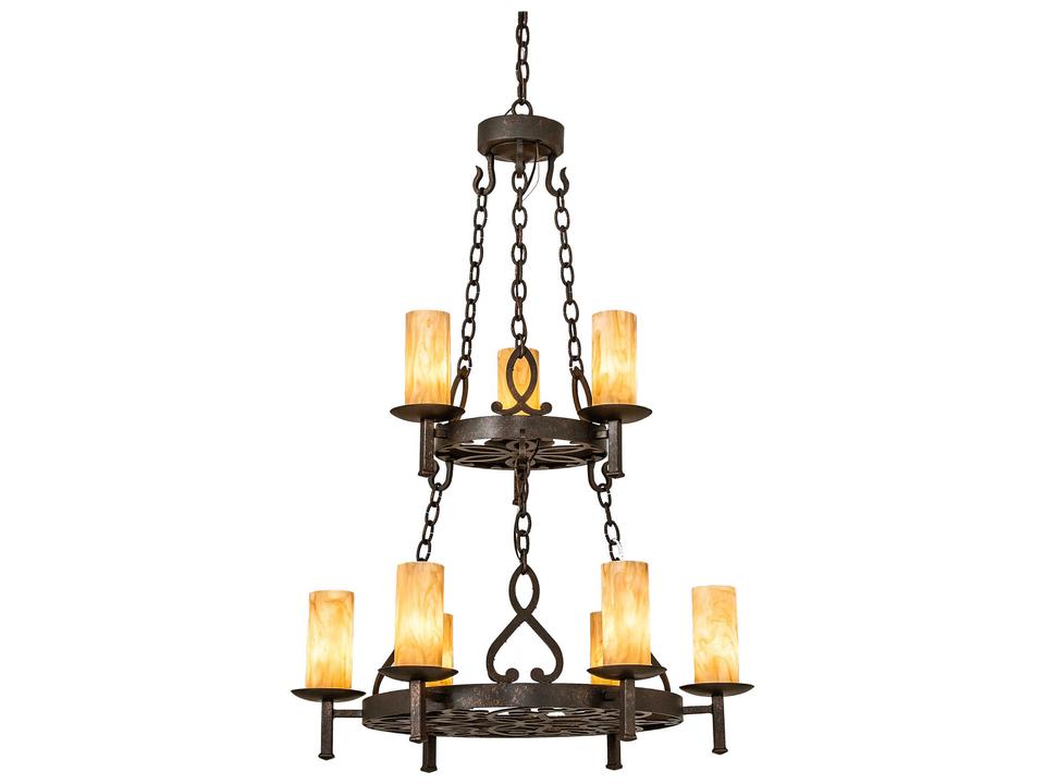 Newcastle 9-Light Tiered Chandelier with Tawnyrock Idalight Cylinders in Gilded Tobacco