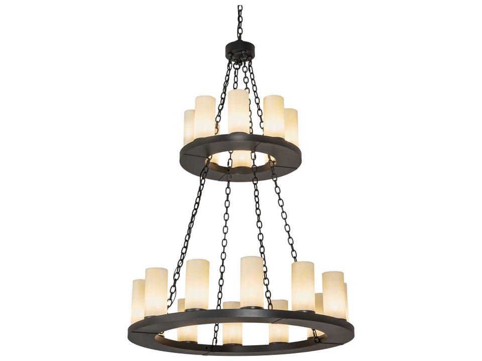 Loxley 20-Light Two-Tier Wrought Iron Chandelier in Black with Idalight Cylinders