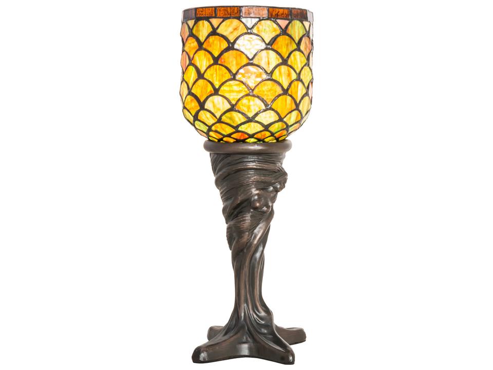 Tiffany Acorn Table Lamp in Mahogany Bronze with Stained Glass Shade