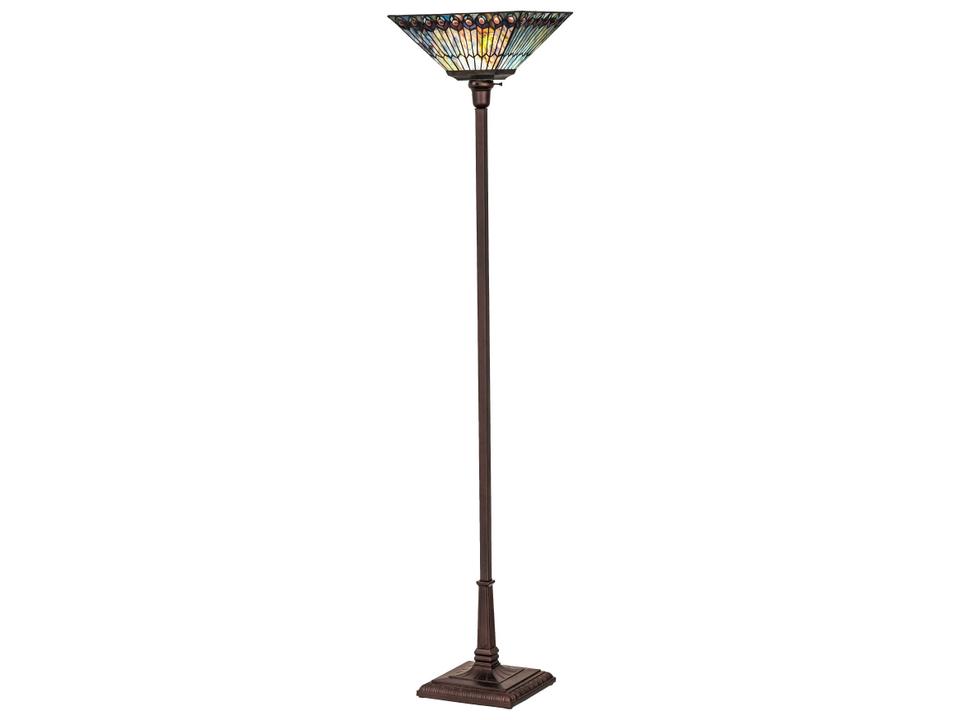 Tiffany Jeweled Peacock Bronze Glass Floor Lamp