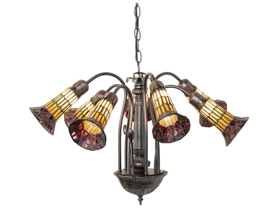 Tiffany Stained Glass Pond Lily 12-Light Chandelier in Mahogany Bronze