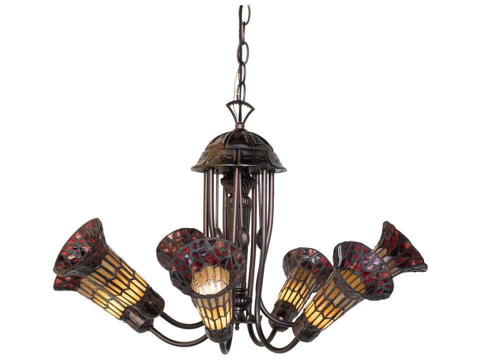 Tiffany 7-Light Stained Glass Pond Lily Chandelier in Mahogany Bronze