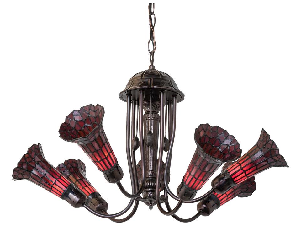 Tiffany Stained Glass 7-Light Chandelier in Mahogany Bronze