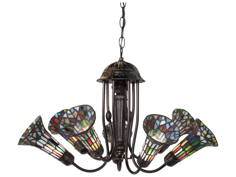 7-Light Stained Glass Pond Lily Chandelier in Mahogany Bronze
