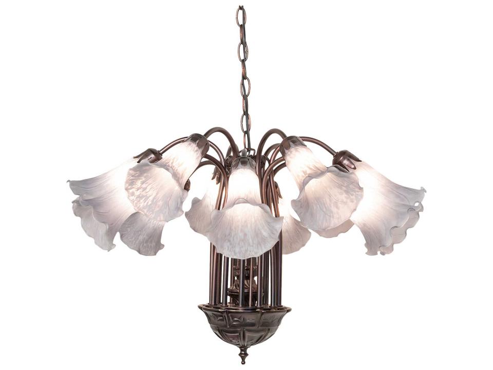Tiffany 12-Light Gray Pond Lily Chandelier in Mahogany Bronze