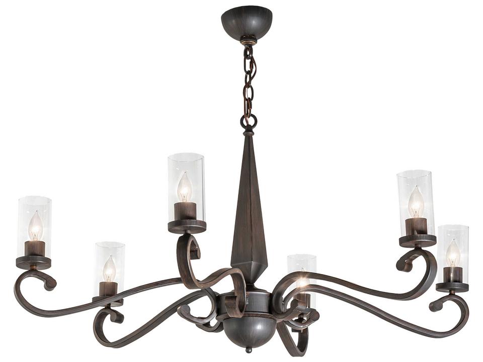 Muirfield 6-Light Chandelier in Classic Rust Steel with Clear Glass