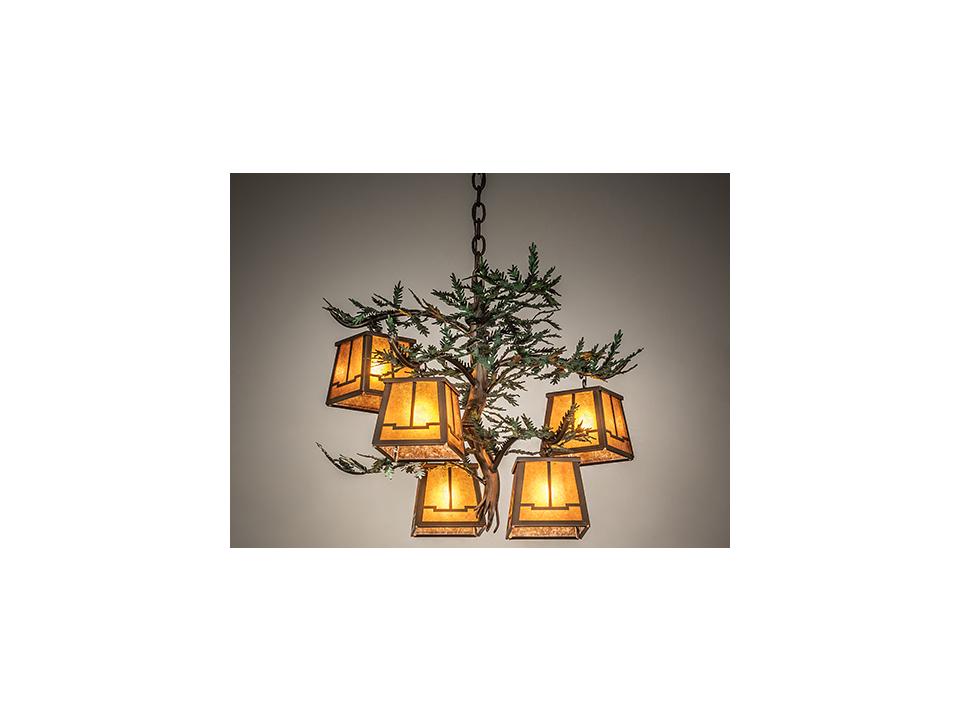 Pine Branch Valley View 5-Light Tiffany Lantern Chandelier in Antique Copper