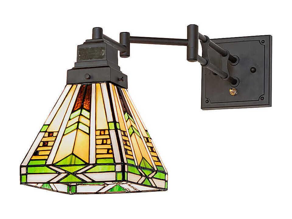 Abilene 1-Light Oil Rubbed Bronze Swing Wall Sconce with Mission Stained Glass