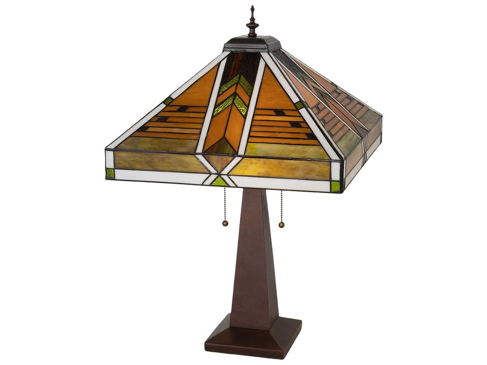 Abilene 2-Light Tiffany Buffet Lamp with Amber Green Stained Glass Shade
