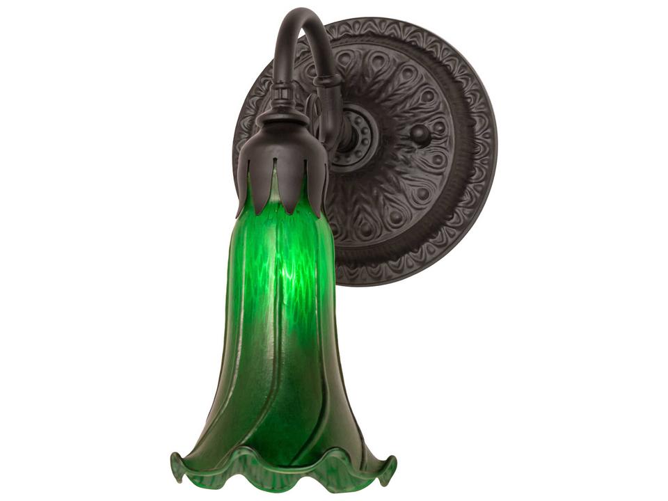 Tiffany Pond Lily One-Light Wall Sconce in Oil Rubbed Bronze with Green Art Glass