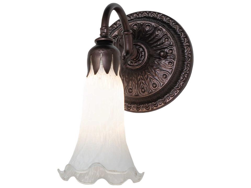 Tiffany Pond Lily 1-Light Wall Sconce in Mahogany Bronze with White Art Glass