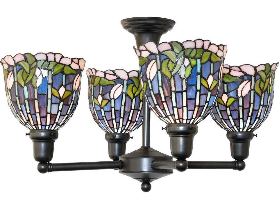 4-Light Flowering Lotus Chandelier in Craftsman Brown