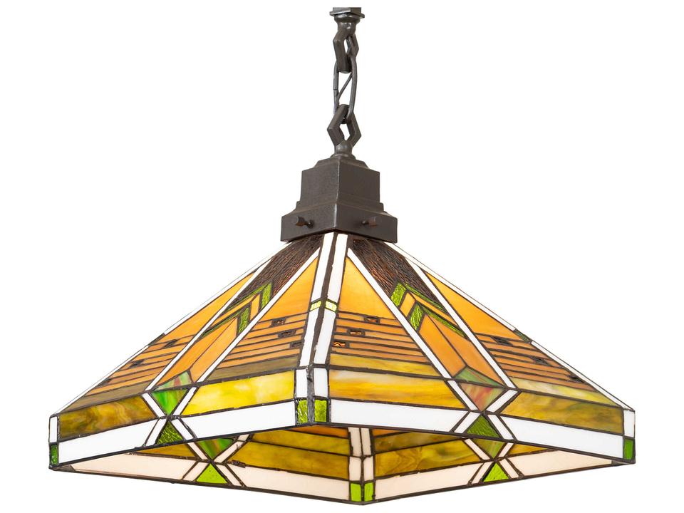 Abilene 1-Light Geometric Pendant Light in Mahogany Bronze with Stained Glass
