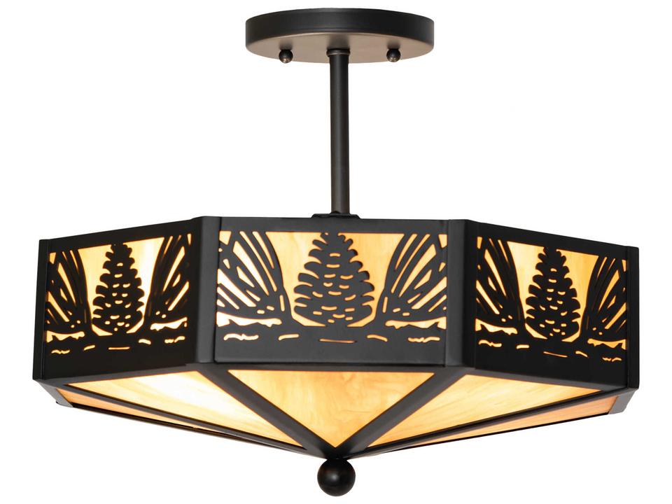 Pinecone 4-Light Solar Black Semi Flush Mount with Ambra Siena Idalight Shade