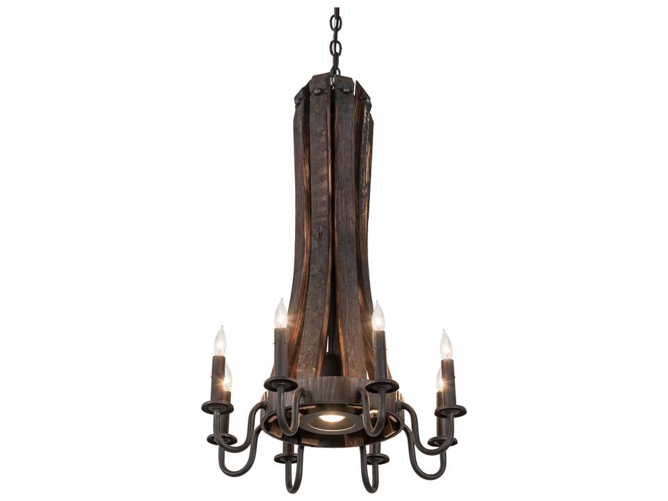 9-Light Barrel Stave Madera Chandelier in Costello Black Charred Wood