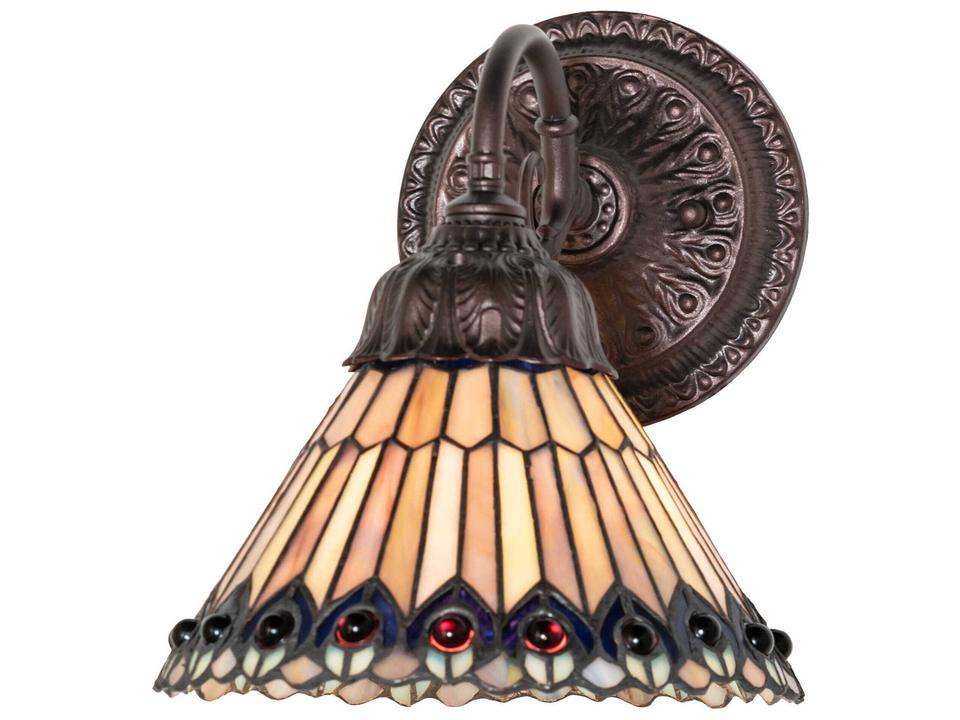 Tiffany Jeweled Peacock 1-Light Wall Sconce in Mahogany Bronze