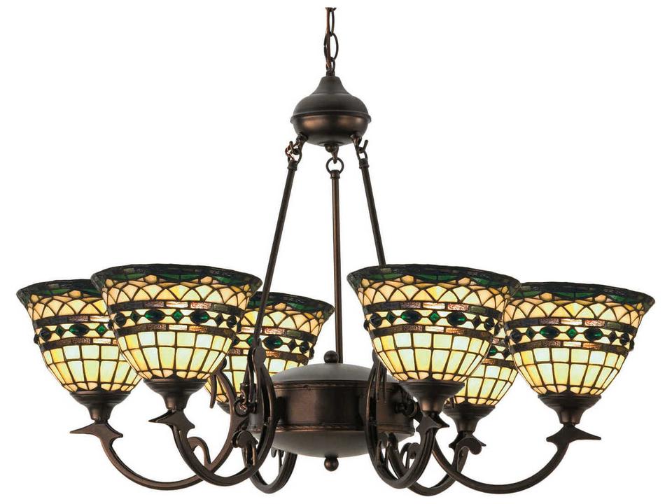 Tiffany Roman 6-Light Tiffany Glass Chandelier in Mahogany Bronze