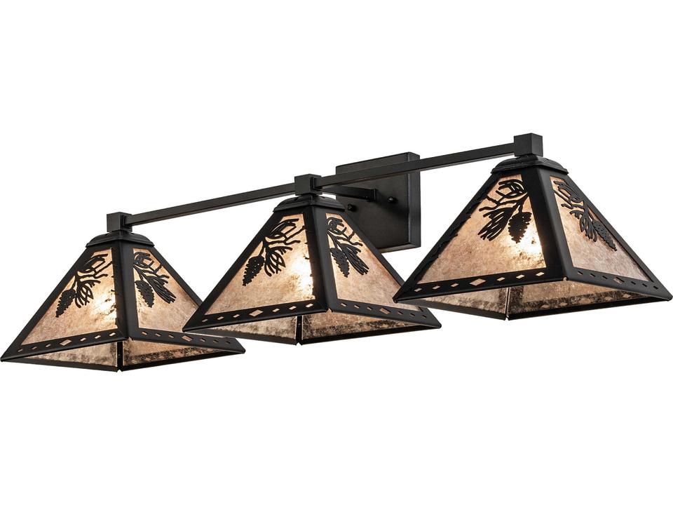 Pinecone 3-Light Textured Black Vanity Light with Silver Mica Shade