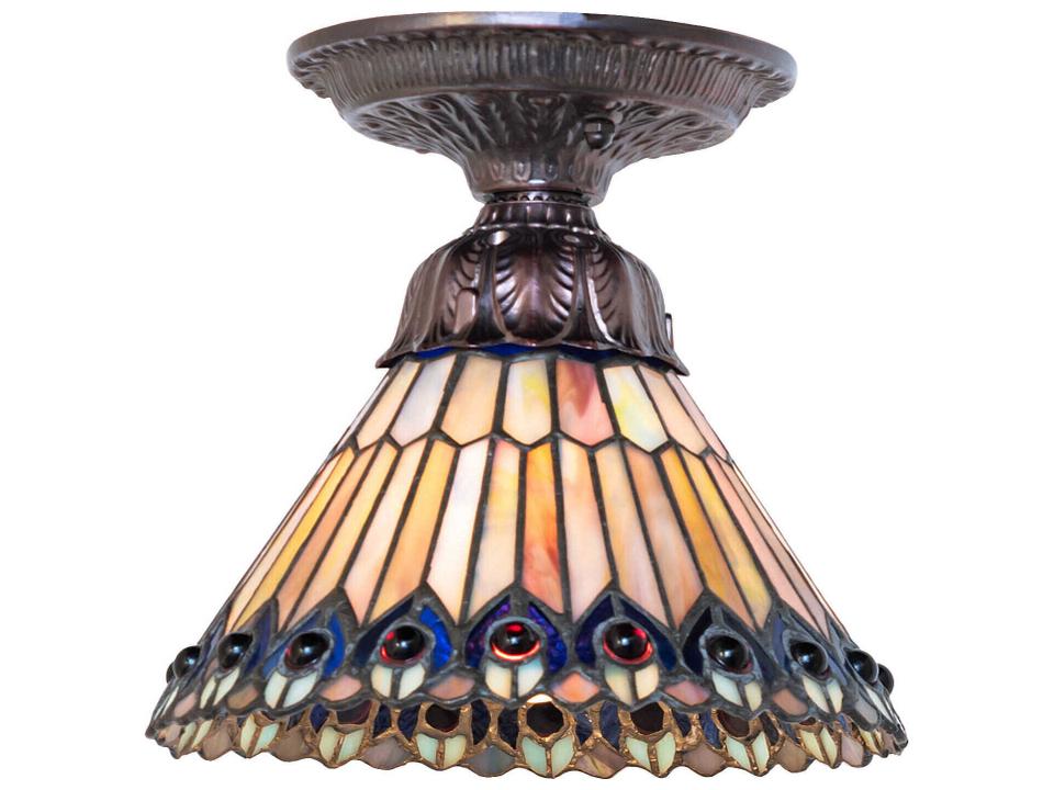 Tiffany Jeweled Peacock 1-Light Mahogany Bronze Traditional Flush Mount
