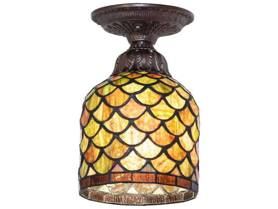 Acorn 1-Light Bronze Bell Flush Mount with Autumn Art Glass