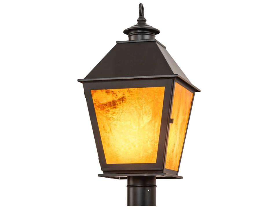 Turin 3-Light Outdoor Post Light in Craftsman Brown with Honey Ripple Art Glass