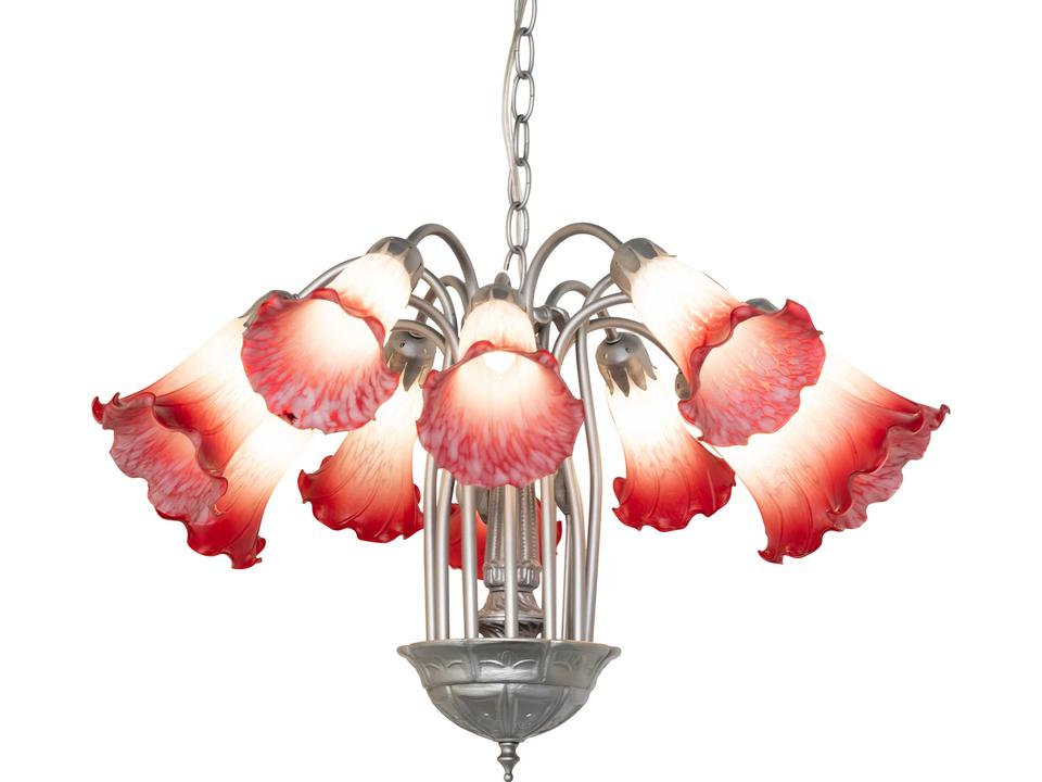 Tiffany 12-Light Pink and White Tiffany Pond Lily Chandelier in Light Sandstone